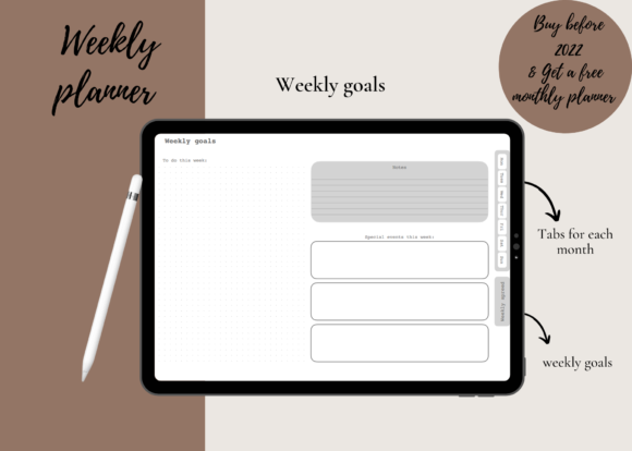 Weekly Digital Planner Templates: 10 Best Picks for 2026 11 Digital weekly planner template with sections for goals and monthly tabs on a tablet.