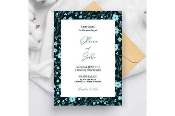 15 Wedding Invitation Template Ideas for Every Style 3 Floral wedding invitation featuring blue flowers on a dark background with elegant typography.