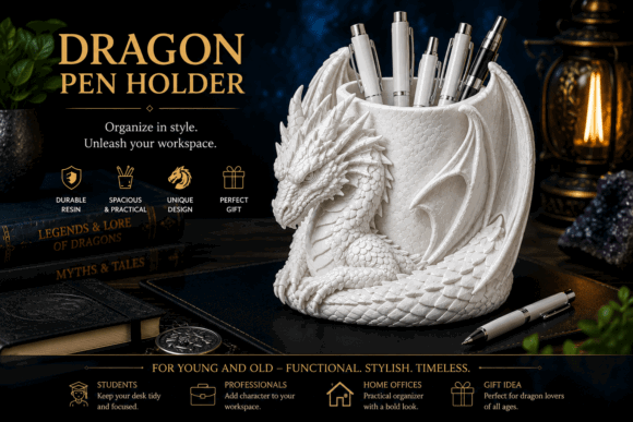 15 Best 3D Printing Models To Sell On Etsy 5 Dragon Pen Holder STL 3D Printing 150210510 1 1 580x387 1