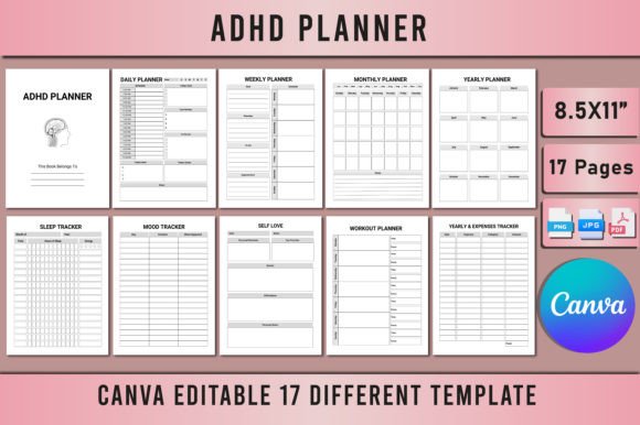 13 Best Digital Planner Bundles for Effortless Daily Planning 20 Editable ADHD Planner For Canva Graphics 61650761 1 1 580x386 1