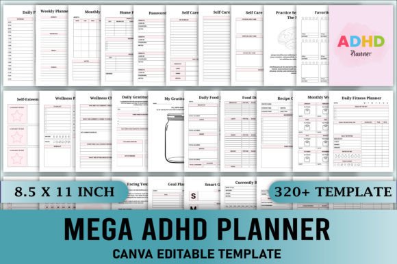10 Best ADHD Planner Templates for Adults 15 Editable Mega ADHD Planner Canva Graphics 105641760 1 1 580x386 1