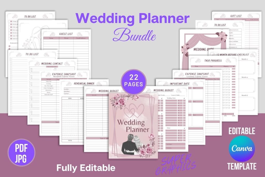 Wedding Budget Template: 16 Smart Picks for Easy Planning 13 Editable Wedding Planner Canva Templates Graphics 62693237 1