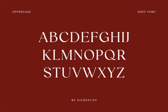 Fonts Similar to Clarendon: 15 Powerful Alternatives 26 Uppercase serif font sample showcasing letters A to Z on a red background.