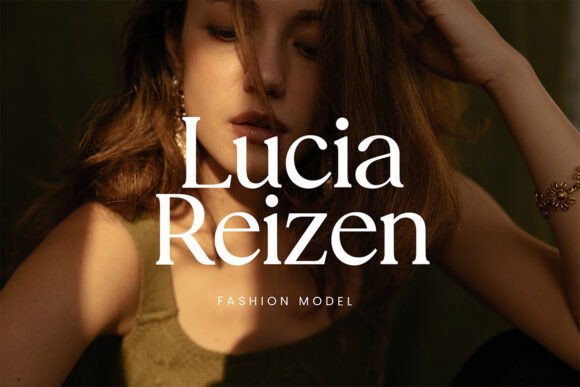 Fonts Similar to Clarendon: 15 Powerful Alternatives 27 Fashion model with the name Lucia Reizen displayed in bold serif font.
