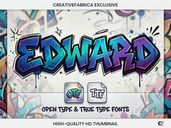 15 Premium Graffiti Fonts That Actually Look Hand-Painted 2 Graffiti font 'Edward' displayed in vibrant colors on a textured background.