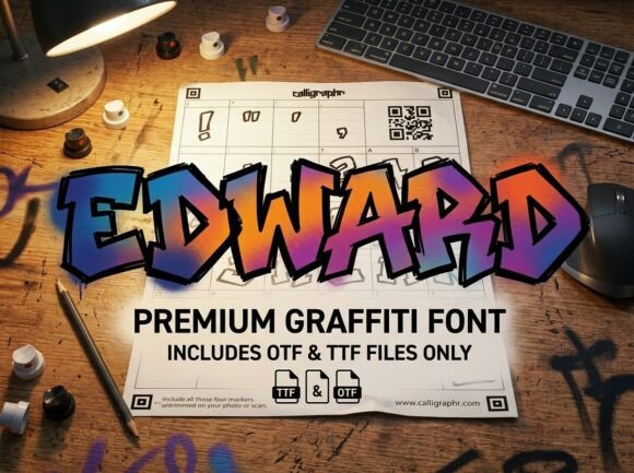 15 Graffiti Fonts for Cricut: What Actually Cuts Clean 31 Graffiti font 'Edward' displayed on a design sheet with colorful lettering.