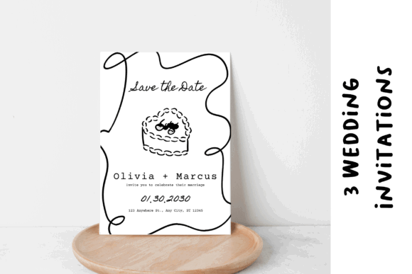 14 Editable Wedding Invitation Templates for Modern Couples 16 Minimalist wedding invitation with a cake illustration and modern typography.