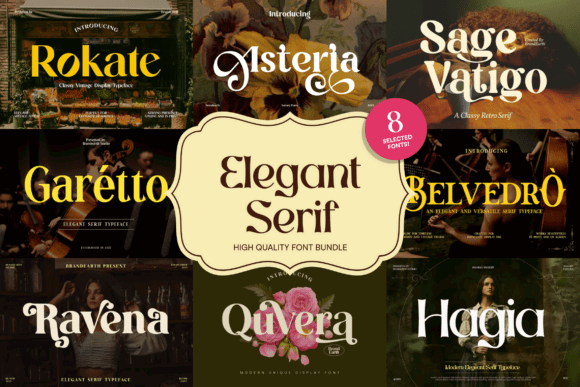 12 Best Serif Font Bundles for Restaurant Menus 6 Collection of elegant serif fonts for restaurant menus.