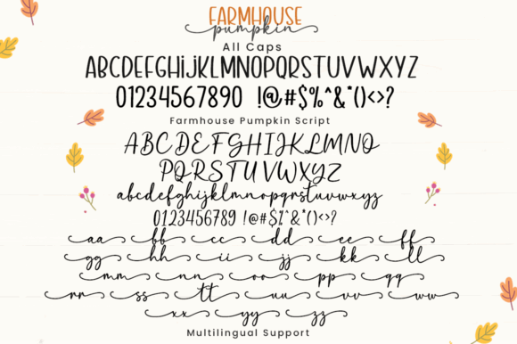 Halloween Fonts: 44 Best Picks for Cards, Signs & Cricut 43 Farmhouse Pumpkin font showcasing uppercase and lowercase letters with decorative elements.