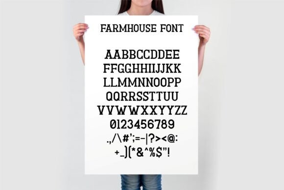 18 Best Slab Serif Display Fonts for Bold Headlines 11 Display of Farmhouse Vintage font with uppercase letters and numbers on a poster.