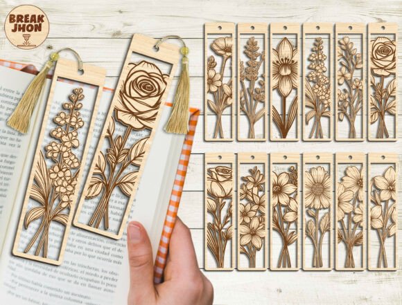 Laser Cut Teacher Appreciation Gifts: 45 Personalized Ideas 47 Laser cut floral bookmarks displayed on a book and a table.