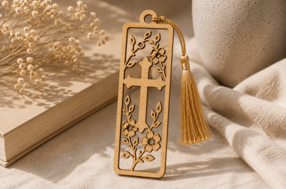 Laser Cut Wood Bookmarks Ideas: 24 Stunning Designs 27 Floral Cross Bookmark SVGLaser Cut File Laser Cutting 150870123 1 1 580x385 1