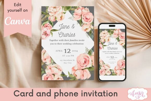 15 Wedding Invitation Template Ideas for Every Style 11 Floral wedding invitation template featuring pink roses and editable text.