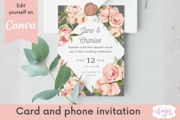 15 Wedding Invitation Template Ideas for Every Style 12 Floral wedding invitation featuring pink roses and editable text for a wedding celebration.