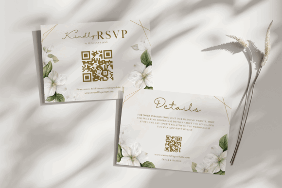 20 Canva Wedding Invitation Templates You Can Easily Edit 23 Elegant wedding RSVP and details cards with floral design and QR code.