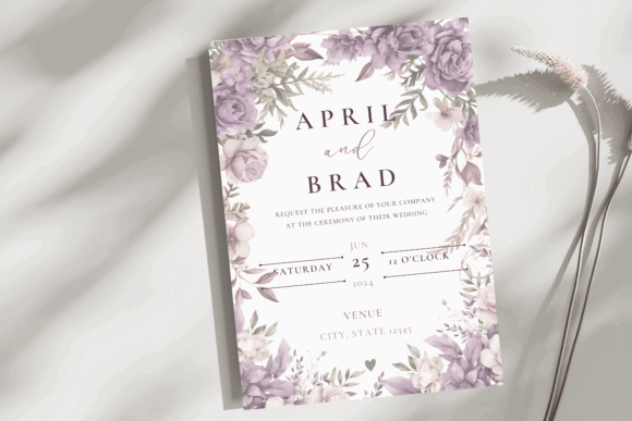 20 Canva Wedding Invitation Templates You Can Easily Edit 20 Floral wedding invitation featuring purple flowers and elegant typography.
