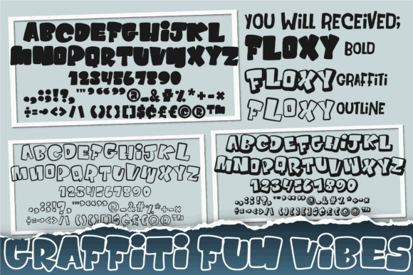 15 Premium Graffiti Fonts That Actually Look Hand-Painted 25 Various styles of graffiti fonts including Floxy Bold and Floxy Outline with letters and numbers.