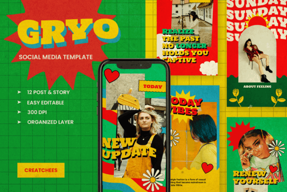 13 Vintage Instagram Story Templates for a Stunning Feed 8 GRYO Retro Instagram Template Graphics 41549070 1 1 580x387 1