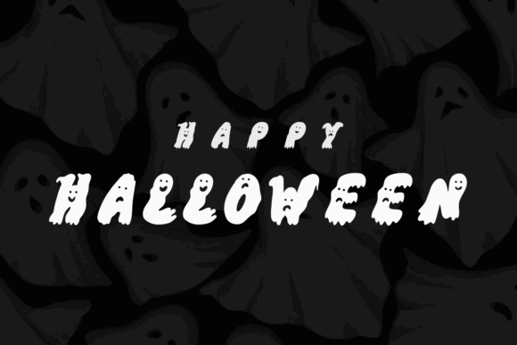 47 Best Halloween Fonts for Crafts, Parties, and Products 65 Playful Halloween typography with ghosts and the text 'Happy Halloween'.