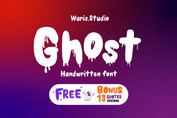 17 Halloween Fonts for Haunted House Signs That Stand Out 16 Handwritten font design featuring the word 'Ghost' with a dripping effect on a gradient background.