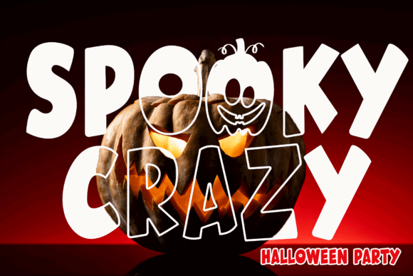 36 Best Halloween Fonts for Invitations, Shirts, Signs, and Crafts 55 Halloween-themed text 'Spooky Crazy' with a carved pumpkin and glowing eyes.