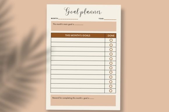 13 Monthly Planner Templates for Goals, Tasks and Events 22 Monthly goal planner template with sections for goals and completion status.