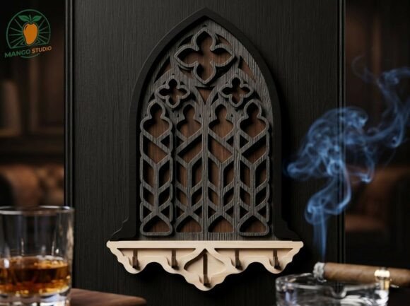 Wood Laser Cut Ideas: 45 Creative Projects Worth Making 26 Gothic key holder with intricate laser cut design mounted on a dark wall.