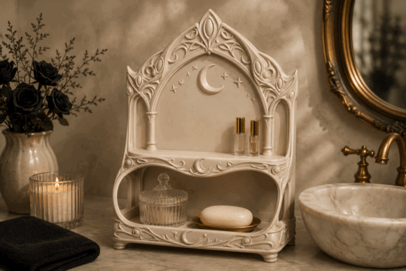 15 Best 3D Printing Models To Sell On Etsy 11 Gothic Moon Shelf STL Dark Fantasy 3D 3D Printing 149401951 2 580x387 1