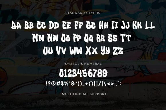 Graffiti Fonts for Logos: 10 Bold, Readable Picks 3 Stylized graffiti font glyphs including letters and numbers on a colorful background.