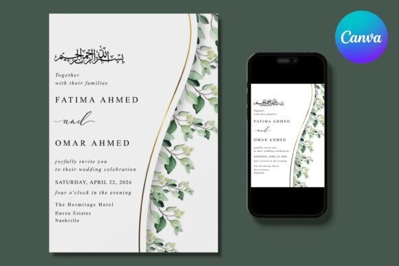 17 Wedding Invitation Template Ideas You Can Customize 17 Greenery Islamic wedding invitation featuring floral design and elegant typography.