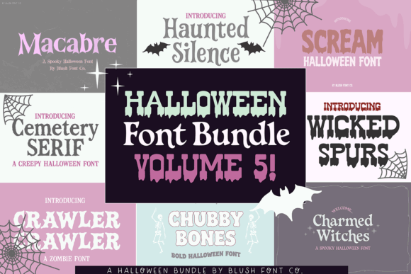 34 Best Halloween Fonts for Cricut Projects to Sell 61 Halloween Font Bundle Volume 5 featuring various spooky fonts.