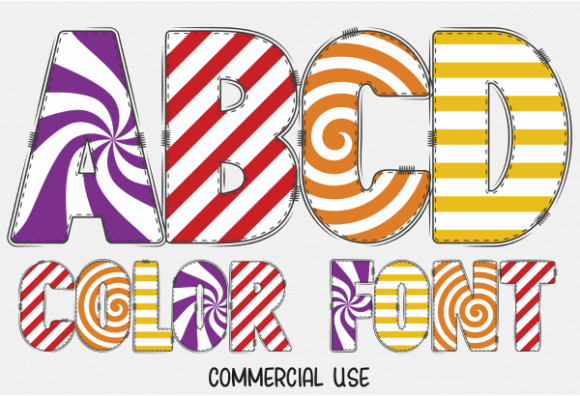 Spooky Color Fonts: 13 Best Halloween Picks for 2026 4 Colorful striped letters spelling 'ABCD Color Font' with a candy theme.