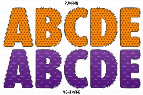 Halloween Color Fonts: 10 Best Picks for Spooky Designs 13 Colorful Halloween-themed letters A to E in orange and purple with pumpkin and nightmare designs.