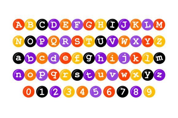 13 Best Halloween Color Fonts for Posters and Flyers 12 Colorful Halloween-themed alphabet and numbers in orange, black, purple, and yellow.