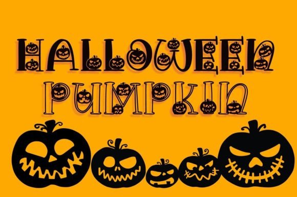 34 Best Halloween Fonts for Cricut Projects to Sell 6 Stylized text reading 'Halloween Pumpkin' with various pumpkin illustrations.