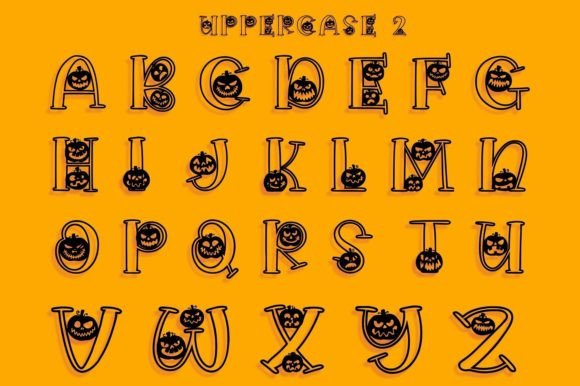 34 Best Halloween Fonts for Cricut Projects to Sell 8 Uppercase Halloween font featuring pumpkin designs on letters A to Z.