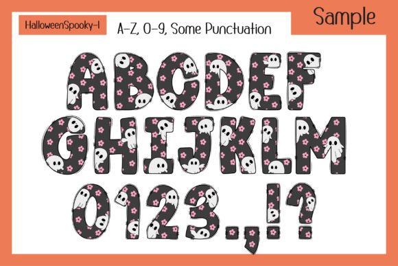 Halloween Color Fonts: 10 Best Picks for Spooky Designs 9 Colorful Halloween font sample featuring letters with skulls and flowers.
