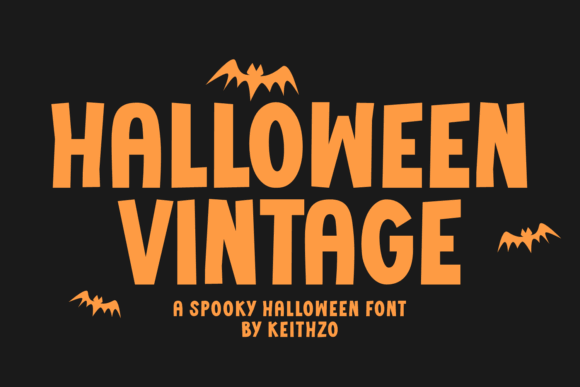 34 Best Halloween Fonts for Cricut Projects to Sell 56 Halloween Vintage font design featuring bold orange letters and bats on a black background.