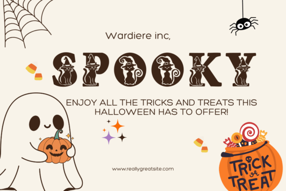 34 Best Halloween Fonts for Cricut Projects to Sell 18 Halloween-themed graphic featuring the word 'SPOOKY' with a ghost, pumpkin, and candy.