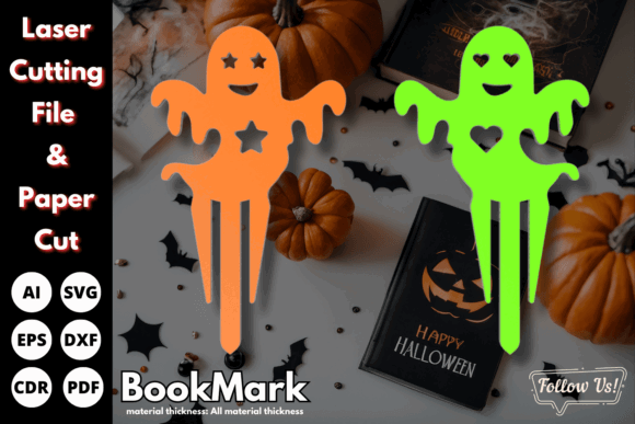 Laser Cut Wood Bookmarks Ideas: 24 Stunning Designs 31 Halloween heart star Ghost bookmarks Graphics 78679638 1 1 580x387 1