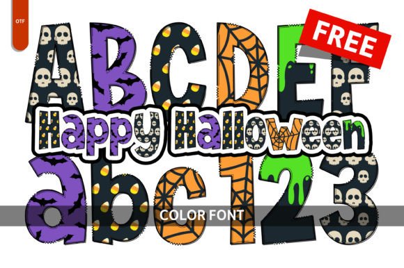 Spooky Color Fonts: 13 Best Halloween Picks for 2026 5 Colorful Halloween font featuring letters with skulls, pumpkins, and festive patterns.