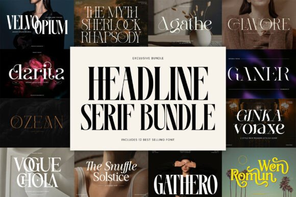 12 Best Serif Font Bundles for Restaurant Menus 5 Collection of serif fonts from the Headline Serif Bundle for restaurant menus.