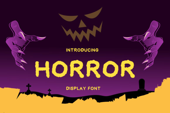 47 Best Halloween Fonts for Crafts, Parties, and Products 25 Horror display font with spooky hands and graveyard background.
