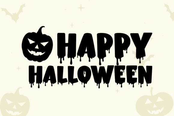 36 Best Halloween Fonts for Invitations, Shirts, Signs, and Crafts 2 Black dripping text saying 'Happy Halloween' with a smiling pumpkin.