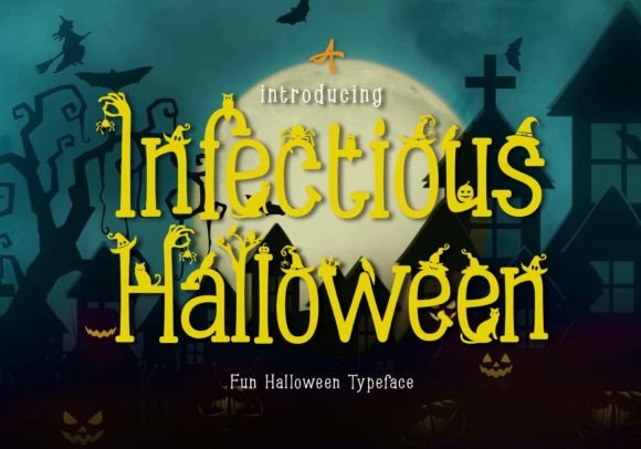 36 Best Halloween Fonts for Invitations, Shirts, Signs, and Crafts 7 Infectious Halloween font displayed with spooky background elements.