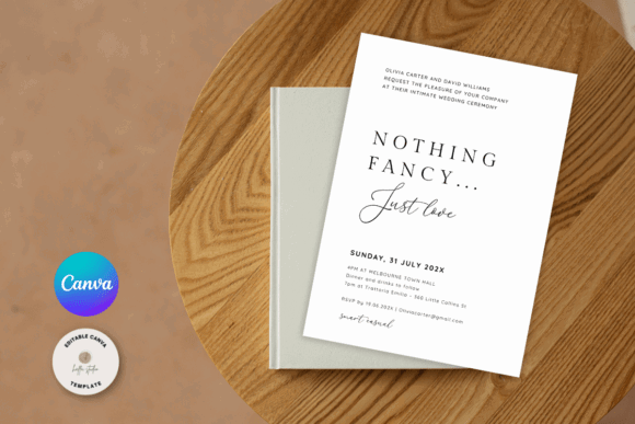 17 Wedding Invitation Template Ideas You Can Customize 13 Minimalist wedding invitation with elegant typography on a wooden table.