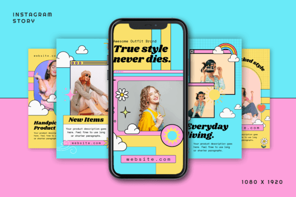 25 Instagram Story Templates: Gorgeous Designs You’ll Love 27 Ivera Retro Fashion Instagram Template Graphics 60614214 3 580x386 1