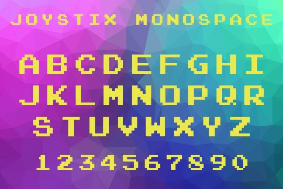 15 Best Monospace Fonts for Coding, Branding and Web Design 5 Joystix Monospace font displayed in a colorful geometric background.