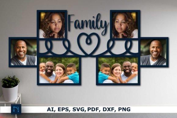 Wooden Laser Cut Gift Ideas: 26 Amazing Personalized Project 7 Wooden laser cut family photo frame with multiple picture slots and the word 'Family' at the top.