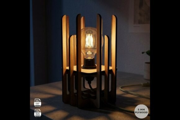 Wood Laser Cut Ideas: 45 Creative Projects Worth Making 40 Geometric wooden lamp made from 5mm plywood, illuminated with a warm light bulb.
